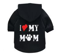 Izefia Dog Hoodie Clothes I Love My Mom Fleece Sweater Winter Sweat Shirt Warm Cotton Hoodies for Small Dogs Cat Mum Black XS