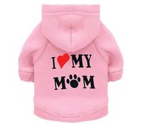 Izefia Dog Hoodie Clothes I Love My Mom Fleece Sweater Winter Sweat Shirt Warm Cotton Hoodies for Small Dogs Cat Mum Pink XL