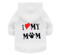 Izefia Dog Hoodie Clothes I Love My Mom Fleece Sweater Winter Sweat Shirt Warm Cotton Hoodies for Small Dogs Cat Mum White S