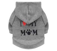 Izefia Dog Hoodie Clothes I Love My Mom Fleece Sweater Winter Sweat Shirt Warm Cotton Hoodies for Small Dogs Cat Mum Grey S
