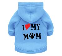 Izefia Dog Hoodie Clothes I Love My Mom Fleece Sweater Winter Sweat Shirt Warm Cotton Hoodies for Small Dogs Cat Mum Blue XS