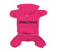 Izefia Dog Hoodie Clothes with Pocket 4 Legs Jumpsuit Fleece Sweater Winter Sweat Shirt Warm Cotton Hoodies for Small Dog Medium Large Cat Magenta M