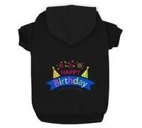 Izefia Dog Hoodie for Small Dogs, Medium Dogs, Cats - Black - XS - Cotton/Polyester - Birthday Pattern - Warm, Comfortable - Machine Washable