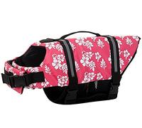 Izefia Dog Life Jacket Swimming Safety Coat Floatation Life Vest Life Saver with Handle for Small Dog Puppy Large Dog (Red Flower, L)