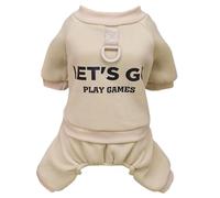Izefia Dog SweatShirt Hoodies Clothes Apparel Let’s Go 4 Legs Jumpsuit Fleece Hoodless Sweater Winter Warm Cotton Crewneck Hoodie for Small Dog Medium Cat Khaki S