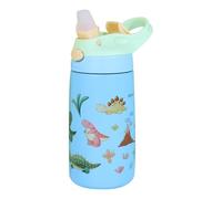 iZEL Kids Waterbottle 400ml Childrens Stainless Steel BPA Free Drinking Leak Proof Water Bottle with Straw Vacuum Insulated for School Sports Travel Adventure Work Game Child Kid (Blue Dino)