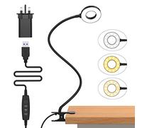iZELL LED Desk Lamp -【3 Color Modes & 10 Brightness】 Eye Caring Clip on Clamp Light with 70cm Flexible Arm, Book Ring Light with Plug for Home Office, Kids, Reading, Clip on Table, Headboard