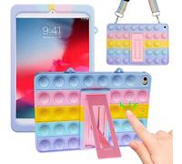 iZi Way Pop It Tablet Case Kids Girls, Poppet Fidget Toy Push Bubble Cute Silicone Tablet Case Cover, Stand, Shoulder Strap Compatible with iPad Air 10.9 Inch - Rainbow
