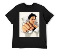 IZIWDORW Jackie chan Retro Faded Look Vintage Washed Cotton Short Sleeve Black