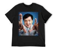 IZIWDORW Jackie chan Vintage Soft Washed Distressed Cotton Short Sleeve Retro Top Black