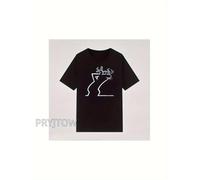 IZIWDORW La Linea Men's Black Cotton with White Line Art Graphic Print Breathable Micro T Shirt