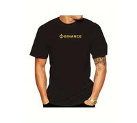 IZIWDORW Men's Binance Crypto Graphic White Retro Loose Fit Short Sleeve Tee with Bold Yellow Logo & Geometric Print T Shirt