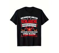 IZIWDORW Men's Fireman Humor Firefighter German Fire Brigade Design with Fire Department Insignia & Firefighter Axes T Shirt Multicolor