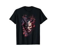 IZIWDORW Men's Oni Hannya Samurai Graphic Traditional Japanese Demon Mask & Red Maple Leaf Design T Shirt