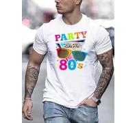 IZIWDORW Men's Retro 80s Graphic Party Like The 80s" Colorful Fashion Glasses & Cassette Tape Print T Shirt Multicolor