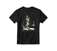 IZIWDORW Men's Slim Fit Short Sleeve Western Country Music Graphic Tee with Cow Skull & Drumming Skeleton Design T Shirt Multicolor