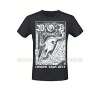 IZIWDORW Summon Holy Ground Men's Hell Wacken Open Air Graphic Black Breathable Cotton Short Sleeve Tee with Gothic Bull Skull & Text Print T Shirt