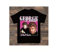 IZIWDORW T Shirt George Michael Classic Graphic Bohemian Retro Short Sleeve Top Featuring Last Love Design & Signature Multicolor