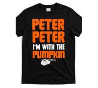 IZIWDORW T Shirt Peter Peter I'm with The Pumpkin Graphic Black Halloween Skull Hand & Bold Orange Drip Text Design