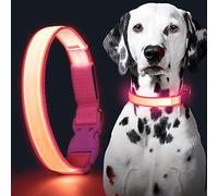 Izkan- LED Dog Collar, USB Rechargeable Light up Do Collar, Bright Colors Glowing Pet Dog Collar for Night Visibility & Safety for Small Medium Large dogs (Large (17.71-20.47inch/45-52cm), Pink)