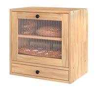 IZLIF Pine Wood Bread Box for Kitchen Countertop - Large 2-Layer Bread Storage Container with Magnetic Closure, Acrylic Window & Removable Coffee Pod Tray, Original