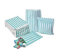 IZMAH 100 x Light Blue Striped Candy Bags 5" x 7" Sweets bags for Party Wedding Gifts Birthday Christmas Super Market Stall Buffet Favour Kids Chocolate Cookies Biscuit Popcorn Mixing