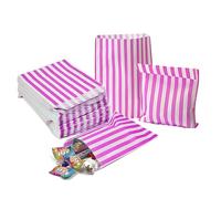 IZMAH 100 x Pink Striped Candy Bags 5" x 7" Sweets bags for Party Wedding Gifts Birthday Christmas Super Market Stall Buffet Favour Kids Chocolate Cookies Biscuit Popcorn Mixing