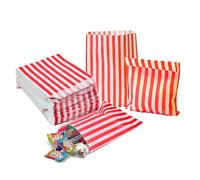 IZMAH 100 x Red Striped Candy Bags 5" x 7" Sweets bags for Party Birthday Gifts Wedding Christmas Super Market Stall Buffet Favour Kids Chocolate Cookies Biscuit Popcorn Mixing