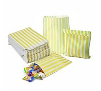 IZMAH 100 x Yellow Striped Candy Bags 5" x 7" Sweets bags for Party Wedding Gifts Birthday Christmas Super Market Stall Buffet Favour Kids Chocolate Cookies Biscuit Popcorn Mixing