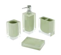 IZOD - Accessory Set, Clear Resin Tumbler, Toothbrush Holder, Soap Dish & Lotion Pump, Modern Bathroom Decor, Dorm Room Essentials (Marina Green, 4-Piece)