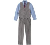 IZOD Boys' 4-Piece Set with Dress Shirt, Bow Tie, Pants, and Vest Business Suit, Medium Blue/Grey, 6