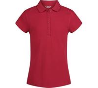 Izod Girls' School Uniform Sensory-Friendly Short Sleeve Polo Shirt, Button Closure & Tagless Inner Neckline, Red, 7-8