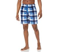 Izod Men's Lite Touch Fleece Sleep and Lounge Short, Blue/White Plaid, Large