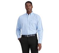 Izod Men's Performance Comfort Long Sleeve Plaid Button Shirt, Blue Revival Bw001, XL