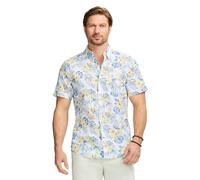 IZOD Men's Saltwater Dockside Chambray Short Sleeve Button Down Shirt, Bright White Floral, Medium