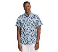 Izod Men's Saltwater Dockside Chambray Short Sleeve Button Down Shirt, Medieval Blue Aqua Floral, XL