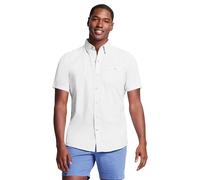 Izod Men's Saltwater Dockside Short Sleeve Button Down Shirt, Bright White Chambray Stripe, XL