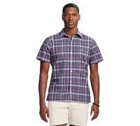 Izod Men's Short Sleeve Madras Button Down Shirt, Plum Perfect, Large