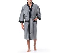 Izod Men's Waffle Knit Kimono Robe Bathrobe, Heather Grey, XXL-3XL