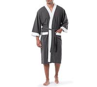 Izod Men's Waffle Knit Kimono Robe Bathrobe, Heather Charcoal, One Size