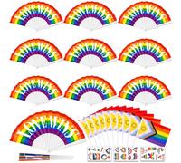 iZoeL 10PCS Pride Fan Folding Rainbow Fan Progress Flag On Sticks Tattoos Gay Pride Accessories Lgbtq Accessories for Parade Month