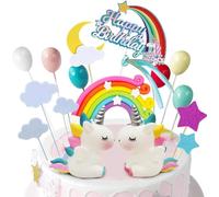 iZoeL 21pcs Unicorn Cake Topper Kit Cloud Rainbow Balloon Happy Birthday Banner Cake Decoration For Boy Girl Kid Birthday