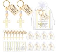iZoeL 8 Cross Keychain Gift Set with Gifts Cards First Holy Communion Keepsakes for Communion, Christenings, Baptism, Wedding, Prayer Confirmation & Church Events Celebrations