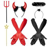 iZoeL Black Angel Halo Red Devil Horns Headband - Halo Headband Devil Fork Wand Long Gloves - Angel Costume Accessories Womens Halloween Costume Carnival Party Fancy Dress Accessories Adult