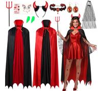 iZoeL Devil Costume Women Halloween Costume Adult Vampire Outfit devil horn | Halloween Vampire Costumes for Women Red Vampire Cape Devil Fork Devil Horns Fake Teeth Devil Accessories Ladies Outfit