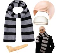 iZoeL Halloween Costume Man Bald Cap and Scarf Nose Movie Fancy Dress for Adults Kids Striped Scarf Halloween Cosplay Party Outfits Accessories