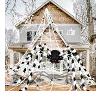 iZoeL Halloween Decorations 80'' Black White Giant Spider Triangular Web 275'' - 7M, 30pcs Plastic Spiders, 40g Cobweb - Halloween Party Indoor Outdoor Home Yard Haunted House
