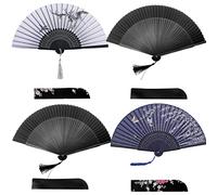 iZoeL Hand Held Silk Folding Fans Hand Fans Fabric Folding Handheld Bamboo Fans Pocket Fans with Tassel with 4 Delicate Bags for Wedding Hen Party Performance Dancing Party Favours Guest Gift