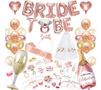 iZoeL Hen Party Decoration Pack: Bride To Be Sash, Crown, Veil, Balloons, Photobooth Props - Rose Gold