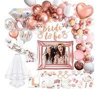 iZoeL Hen Party Decoration Set - Bride to Be Sash, Veil, Accessories, Banner, Photo Props, Balloons, Glasses - Rose Gold